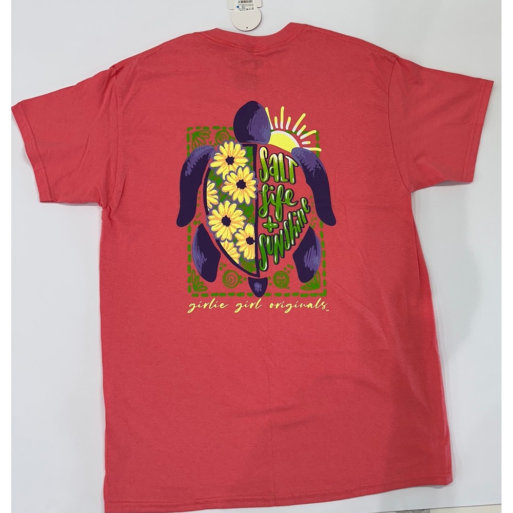 Girlie Girl Originals Salt Life Sunshine Turtle Graphic T-Shirt Coral Pink L